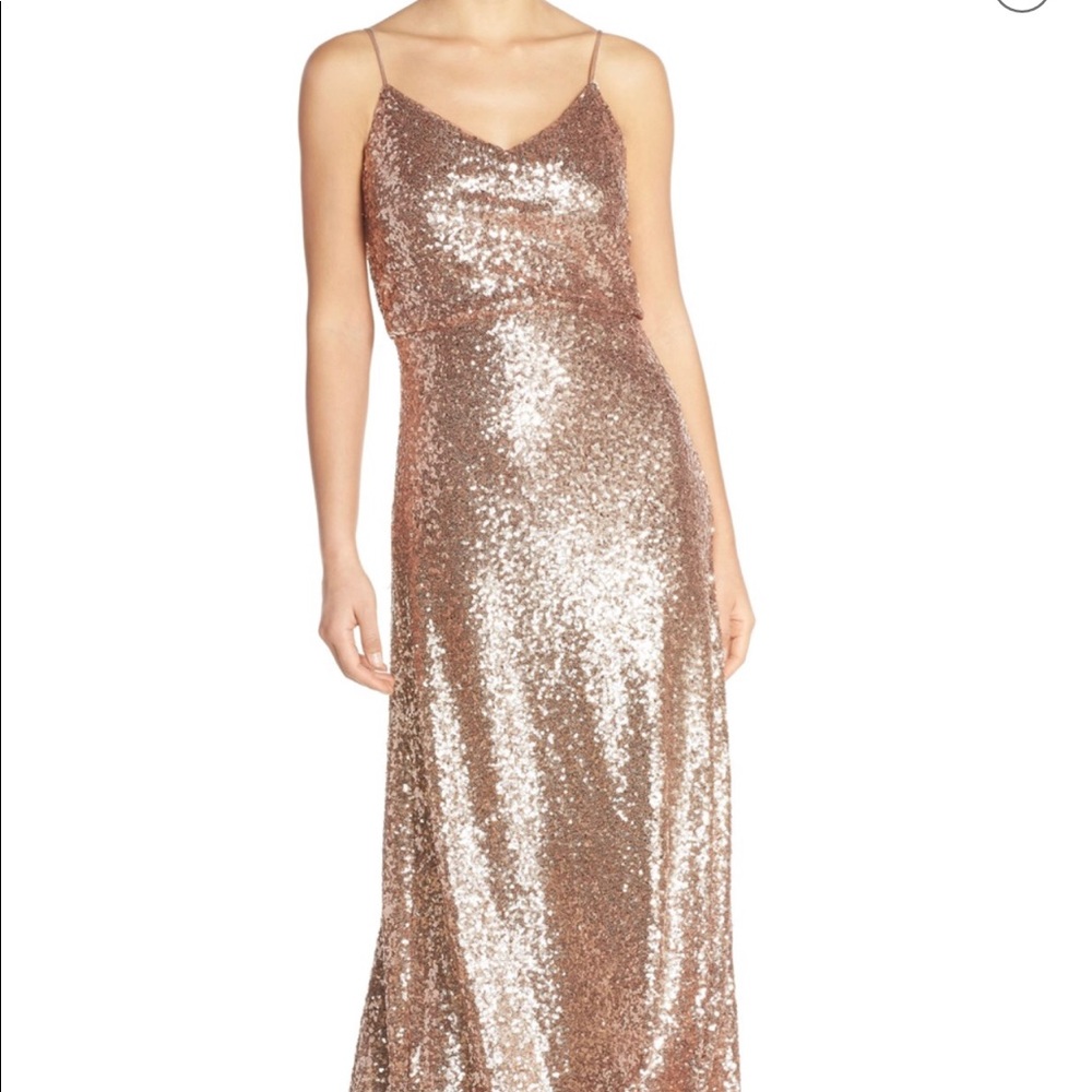 Jenny Yoo Jules Sequin Blouson Gown with Back Cowl